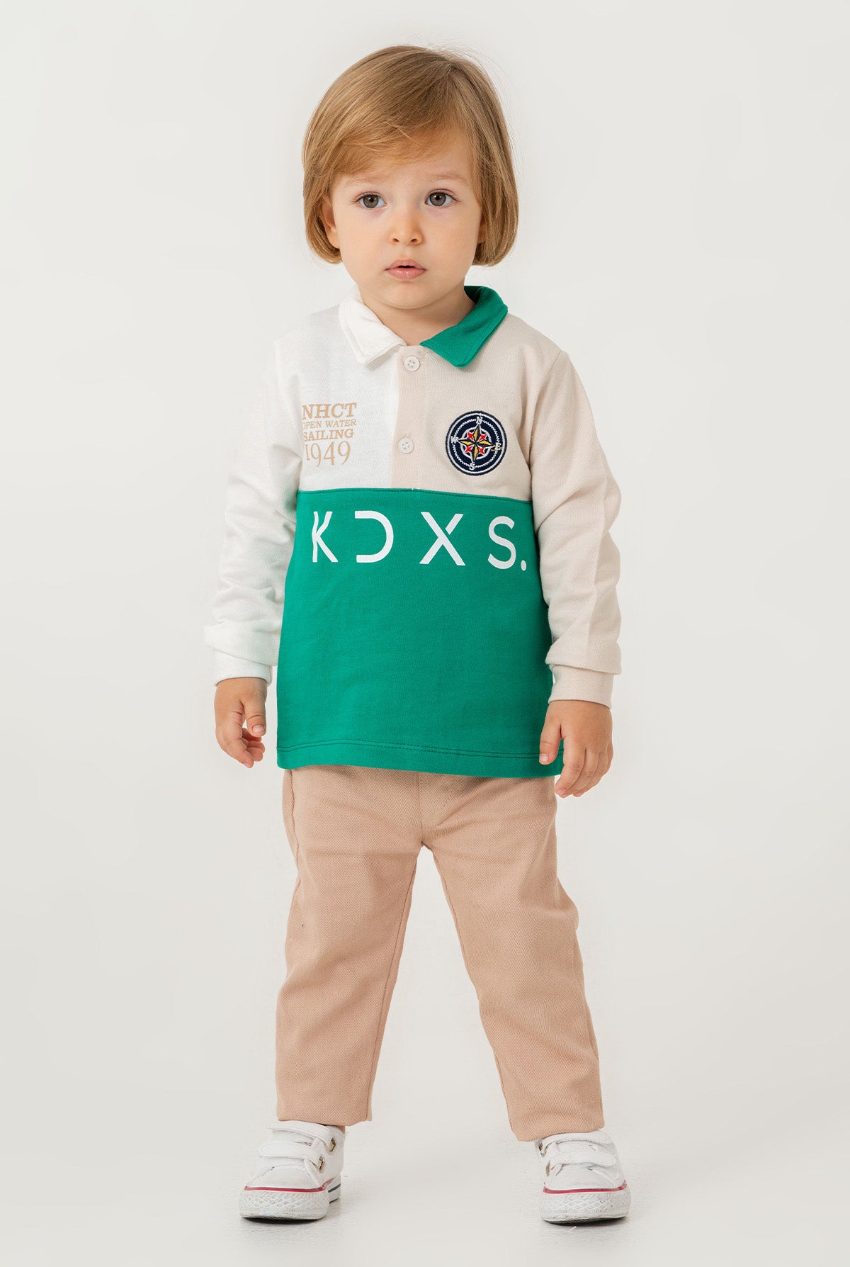Erkek Bebek Renk Bloklu Uzun Kollu Polo Yaka Sweatshirt